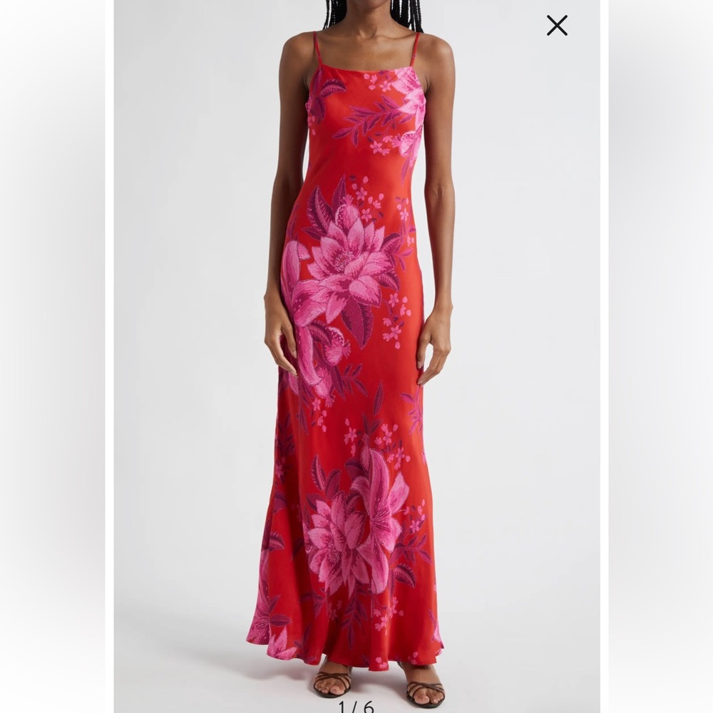FARM Rio Summer Fruit Satin Maxi Slip dress